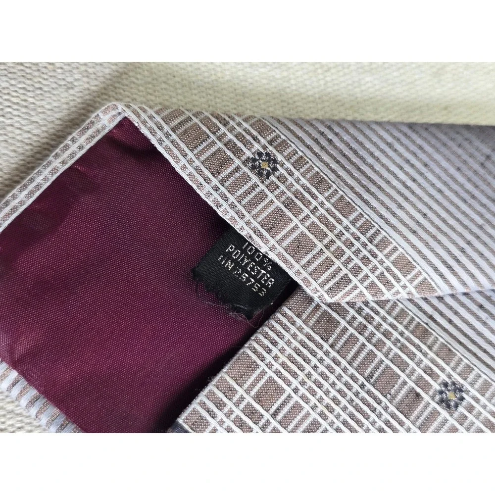 JCPenney The Mens Shop Vintage Grey Brown Striped Floral Polyester Necktie 2842